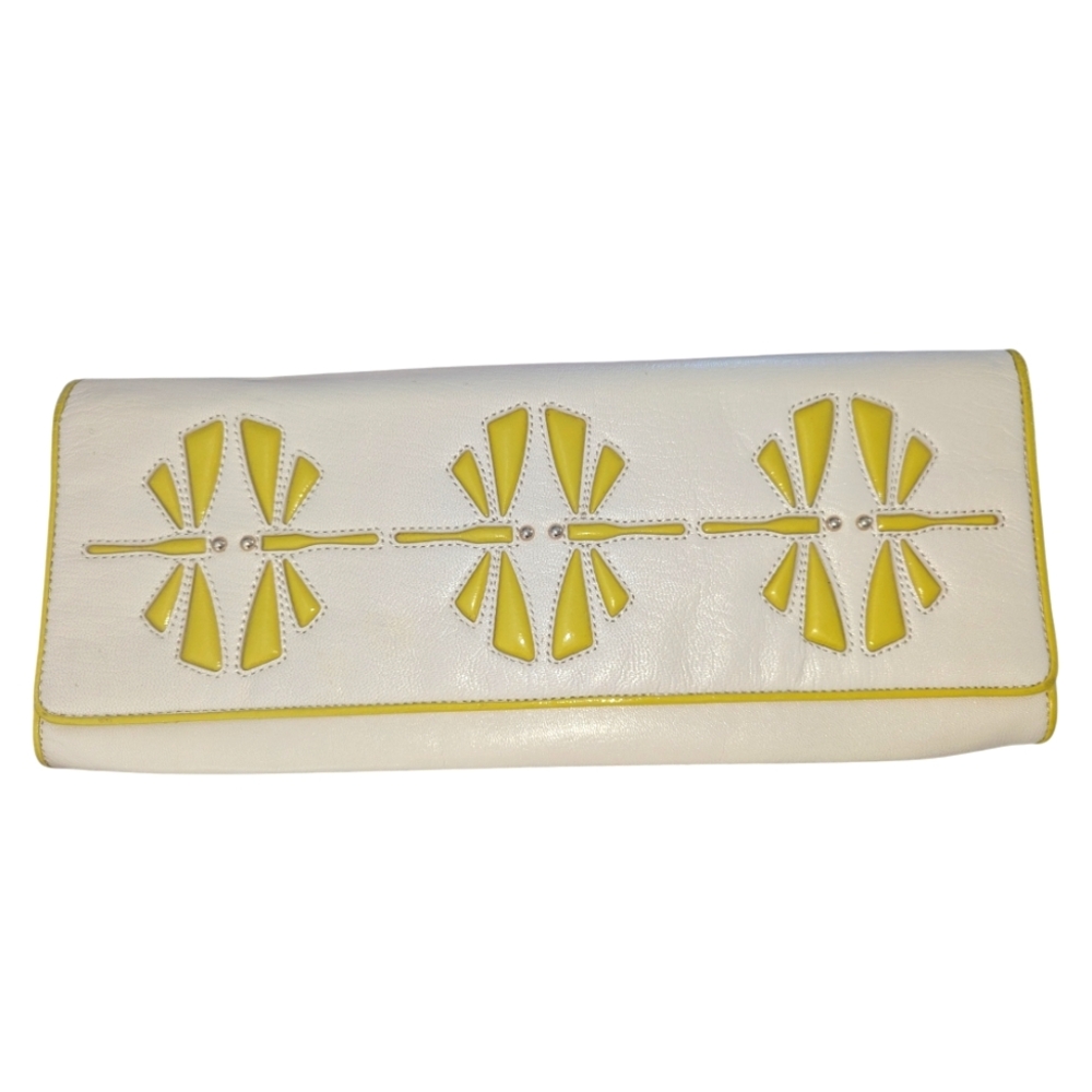 Vintage Kate Spade Oversized Clutch - green 🍏🍋‍🟩and Cream w/Dragonflies